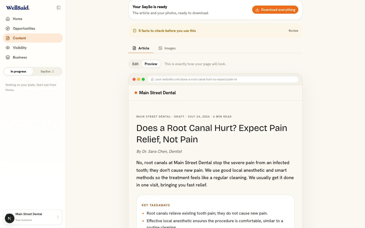 WellSaid preview of the published answer page in a browser frame
